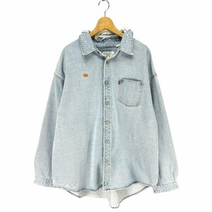 リーバイス Levi's ×ERL イーアールエル DENIM OVER SHIRT デニムオーバーシャツ ダメージ加工 ロゴ XXL 青 ブルー ERL07B201 メンズ