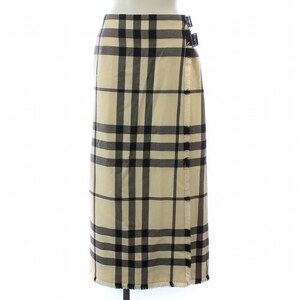  Burberry London LAP юбка maxi длинный cut off порез ... нет шерсть проверка ремень 38 M чёрный слоновая кость 