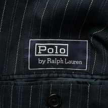 Polo by Ralph Lauren テーラードジャケット シングル 3B 麻 リネン ウール ストライプ柄 背抜き 紺 ネイビー_画像5