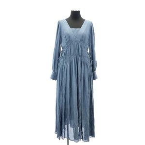 ハーリップトゥ 近年モデル Side Bow Vintage Twill Dress ワンピース ロング 長袖 ギャザー インナー付 S スモークブルー レディース