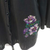 フェイラー FEILER 花柄刺繍カーディガン ニット 長袖 Vネック フリル チャコールグレー マルチカラー /DO ■OS レディース_画像4