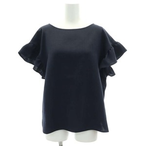  Tiara Tiara flax style sleeve frill blouse short sleeves pull over navy blue navy /DF #OS lady's 