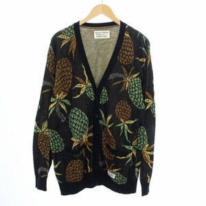 ワコマリア WACKO MARIA PINEAPPLE CARDIGAN パイナップル ニットカーディガン 長袖 Vネック 総柄 M 黒 ブラック 18SS-WMK-KN02