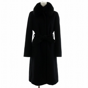  ef-de ef-de turn-down collar coat waist ribbon collar fox fur Anne gola long 7 S black black /AQ #GY18 lady's 