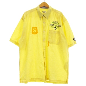 sinakobaSINA COVA LUPO DI MARE button down shirt short sleeves Logo cotton linen. yellow 2L #ECS men's 