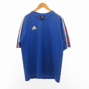 アディダス adidas ロゴプリント Tシャツ カットソー ジャージ 半袖 青 ブルー M ■GY09 メンズ