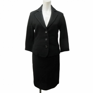 ダーマコレクション dama collection 美品 セットアップ スカートスーツ リブニット コットン ジャケット 7分袖 ひざ丈 黒 9AR 64-91