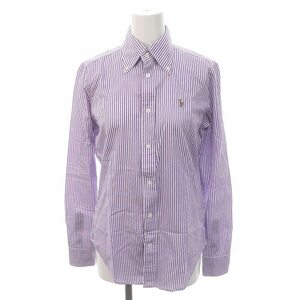  Ralph Lauren RALPH LAUREN stripe shirt long sleeve one Point embroidery button down 4 purple white purple white /MI #OS lady's 