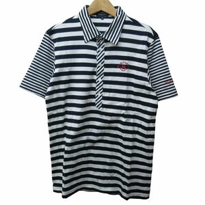 パーリーゲイツ PEARLY GATES ポロシャツ カットソー ゴルフ ウエア ボーダー ワンポイント ロゴ 刺繍 半袖 濃紺 ネイビー系 白 5 約L 0307
