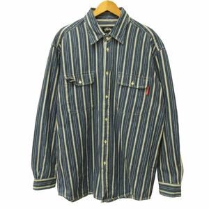 ステューシー STUSSY 80s old stussy 初期タグ シャツ デニム ストライプ 長袖 ブランドタブ ブルー 青 Lサイズ 0312 メンズ