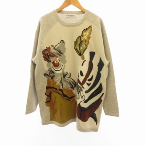  Iceberg ICEBERG sweater knitted character embroidery horse piero Italy made gray ju beige group approximately L-XL #GY09 men's 