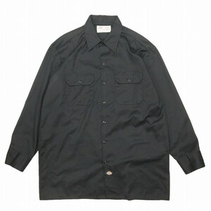 美品 ディッキーズ Dickies ポリ ワークシャツ カットソー トップス 長袖 ステンカラー ロゴパッチ オーバーサイズ サイズL 黒 ブラック