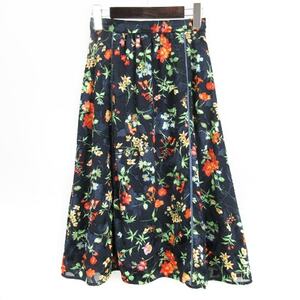  Queens Court QUEENS COURT opal print flair skirt 1 navy #016 lady's 