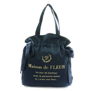 メゾンドフルール Maison de FLEUR ダブルリボントートバッグ ポリエステル ロゴプリント F 紺 ネイビー ゴールド色 81181J50050