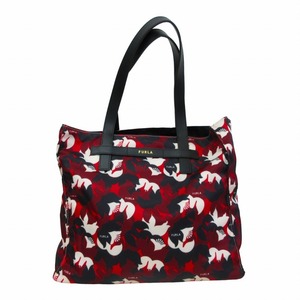 フルラ FURLA 美品 ナイロン ショルダーバッグ ハンド 総柄 赤×黒 ブラック×レッド ■WY 0316 レディース