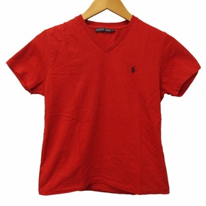 ラルフローレン RALPH LAUREN Ｔシャツ カットソー 半袖 ポニーロゴ Vネック 短丈 レッド 赤 Lサイズ 0312 IBO48 レディース