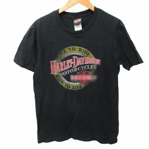 ハーレーダビッドソン HARLEY DAVIDSON プリントTシャツ カットソー 半袖 黒 ブラック Mサイズ 0315 メンズ