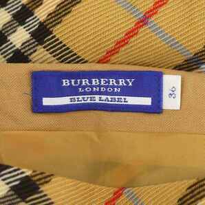 バーバリーブルーレーベル BURBERRY BLUE LABEL サイドリボンチェックフレアスカート ひざ丈 ウール 36 S 茶 ブラウンの画像3