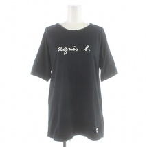 アニエスベー agnes b. アリーナ arena Tシャツ カットソー クルーネック プルオーバー 半袖 ロゴ 袖ライン L 黒 ブラック グレー /SI7_画像1