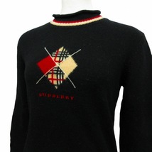 バーバリー BURBERRY モックネックセーター ニット ウールノバチェック ロゴ 刺繍 160A 黒 ブラック IBO48 0317 レディース_画像4