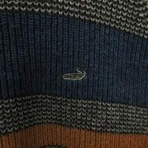クロコダイル CROCODILE ニット セーター 長袖 クルーネック リブ編み 刺繍 グレー系 L ■SM1 メンズ_画像4