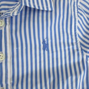 ポロ ラルフローレン POLO RALPH LAUREN 美品 シャツワンピース ストライプ ウエストギャザー キッズ 女の子 ブルー 青 7 約130cmの画像3