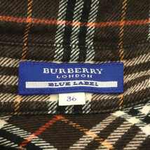 バーバリーブルーレーベル BURBERRY BLUE LABEL チェックシャツ ブラウス 長袖 前開き コットン 36 茶 マルチカラー ブラウン_画像3