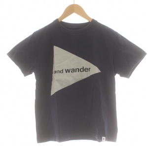 アンドワンダー and wander Tシャツ カットソー クルーネック ロゴ プリント 半袖 2 M 紺 ネイビー AWW-JT062 /FQ メンズ