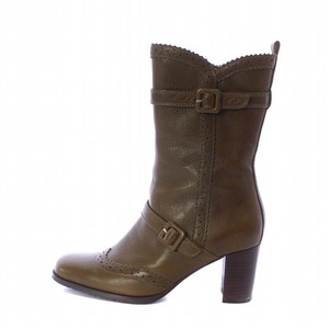  wing INGNI Wing chip short boots square tu tea n key heel belt leather 23.0cm tea Brown /AQ #GY18 lady's 