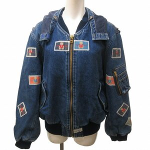  Pink House PINK HOUSE Denim jacket blouson Logo embroidery be Apache back print lining total pattern blue blue 0324 lady's 