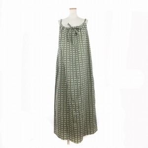 未使用品 ユナイテッドアローズ ロク タグ付き COTTON BATIK MOTIF DRESS キャミワンピース ノースリーブ 総柄 緑 38 M位