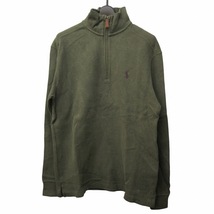 ポロ バイ ラルフローレン Polo by Ralph Lauren ニット セーター ハーフジップ ロゴ 刺? 長袖 緑 グリーン系 S 0322 メンズ_画像1