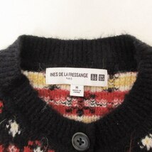 ユニクロ UNIQLO INES DE LA FRESSANGE カーディガン クルーネック 長袖 アルパカ混 花柄 紺系 ネイビー系 M 0323 レディース_画像7