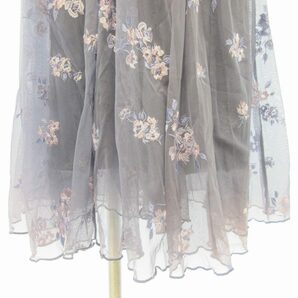 ココディールリュクス 美品 刺繍 チュール ギャザー スカート 花柄 紺 ネイビー 2 約M ■122 レディースの画像8