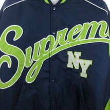 シュプリーム SUPREME 20AW Contrast Script Varsity Jacket 中綿ジャケット スタジャン 長袖 ロゴ NY 紺 ネイビー 緑 グリーン S ■SM1_画像3