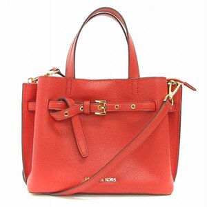 マイケルコース MICHAEL KORS 美品 EMILIA SM SATCHEL LEATHER 2WAY ハンドバッグ ショルダー 斜め掛け 35F0GU5S5T 赤 レッド レディース