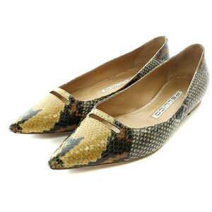  Perry koPELLICO flat shoes pumps python type pushed . leather po Inte dotu36.5 23.5cm beige black black tea Brown 