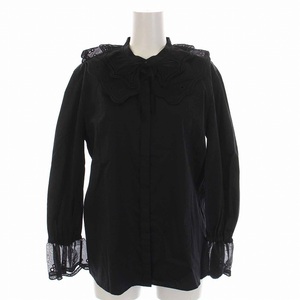  Anayi ANAYI 21AW cotton satin sishuueli blouse shirt embroidery frill long sleeve 36 S black black /YM lady's 