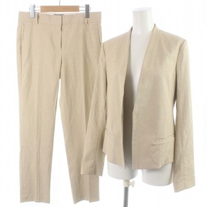 セオリー BOSHELL CLEAN BLAZER STRAIGHT TRO スーツ セットアップ 上下 ノーカラージャケット パンツ 麻混 2 M べージュ /SI1