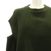 ザラ ZARA バックシャツニットトップス カットソー 長袖 オープンショルダー M 緑 白 グリーン ホワイト /NR ■OS レディース_画像4