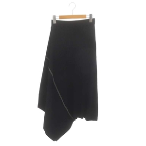ルシェルブルー LE CIEL BLEU Asymmetric Rib Knit Skirt スカート ロング丈 ミモレ丈 リブ 36 S 黒 ブラック /YQ ■OS