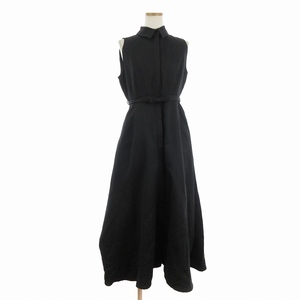 美品 ローブ L'AUBE BLANC Belted Jacquard Dress ワンピース ロング ノースリーブ ベルト付き 総柄 23SU-02 黒 ブラック M ■SM1