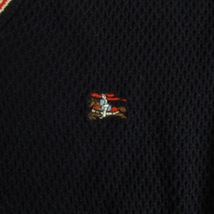 バーバリーズ Burberrys ヴィンテージ ニット セーター Vネック 長袖 編み込み ホースロゴ刺繍 イングランド製 ネイビー_画像4
