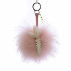  Fendi pompon charm bag charm key holder key ring miscellaneous goods fox fur leather flower flower pink 