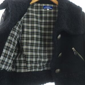 BURBERRY BLUE LABEL ニットジャケット ブルゾン ボア切替 ショート丈 裏地ノバチェック ウール 38 M 黒 ブラックの画像4