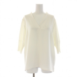  Agnes B agnes b. shirt blouse 7 minute sleeve V neck 2 M white white /BB lady's 