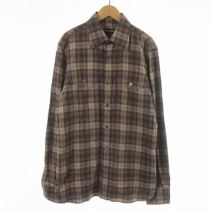 トムフォード TOM FORD ネルシャツ レギュラーカラー チェック 長袖 15.5 M 茶色 ブラウン ベージュ 黒 ブラック /SI16 メンズの画像1