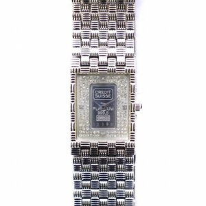 ジャンク品 クレディスイス CREDIT SUISSE PLATINUM 999.5 INGOT WATCH 腕時計 スクエア クォーツ ラインストーン シルバーカラー