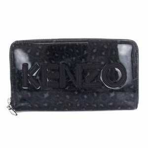 ケンゾー KENZO 長財布 ラウンドファスナー エナメル ヒョウ柄 レオパード柄 ロゴ ラメ 緑 グリーン /YI15 レディース