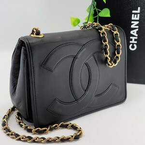 1円【美品】シャネル　CHANEL　デカココ　ミニバッグ　チェーン ショルダー　ラムスキン　ポーチ　マットブラック　黒　バイカラー　赤